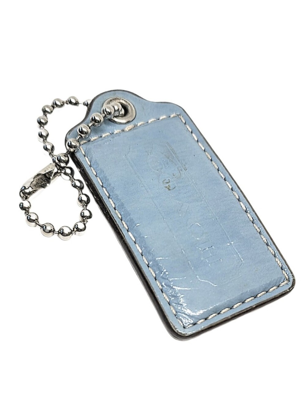🆕 2.5" Coach Sky Blue Patent Leather Hangtag Mini Bag Fob Charm Keychain Y2K